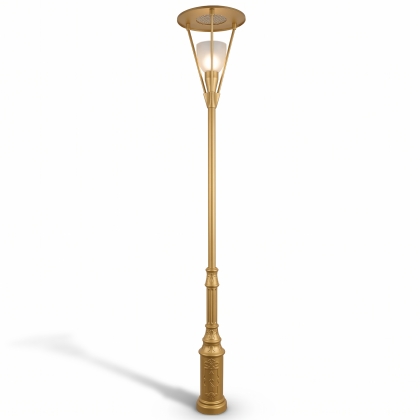 500x90 cm - Yaylım güneş motifli aşağı yöne bakan tek (1) led fenerli alüminyum döküm dekoratif modern bahçe aydınlatma direği gold