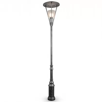 500x90 cm - Yaylım güneş motifli aşağı yöne bakan tek (1) led fenerli alüminyum döküm dekoratif modern bahçe aydınlatma direği silver