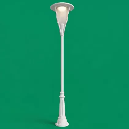 390x75 cm - Yayılan güneş motifli aşağı yöne bakan Tek (1) led fenerli alüminyum döküm modern dekoratif bahçe aydınlatma direği sbeyaz