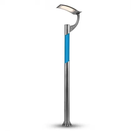 375x90 cm - Kare mavi motifli aşağı yöne bakan endirekt tek (1) led fenerli alüminyum döküm dekoratif modern bahçe aydınlatma direği gümüş