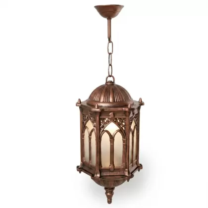 57x18 cm - E27 DUY Tavan tipi alüminyum döküm Osmanlı motifli model zincirli aplik ferforje dekoratif sarkıt aydınlatma apliği bakır