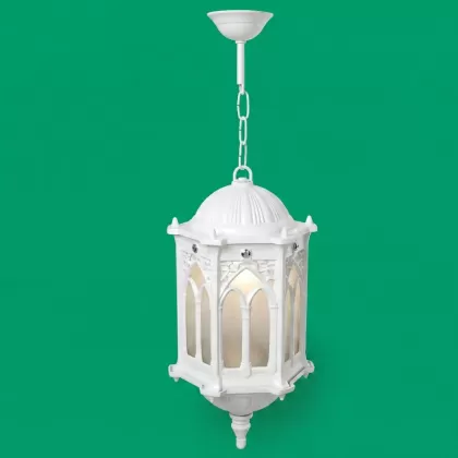 57x18 cm - E27 DUY Tavan tipi alüminyum döküm Osmanlı motifli model zincirli aplik ferforje dekoratif sarkıt aydınlatma apliği beyaz
