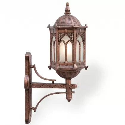 65x33 cm - E27 DUY Düz kollu yukarı yöne bakan dekoratif alüminyum döküm duvar tipi aplik Osmanlı figürlü dış mekan aydınlatma duvar apliği bakır