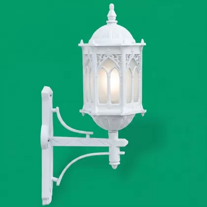 65x33 cm - E27 DUY Düz kollu yukarı yöne bakan dekoratif alüminyum döküm duvar tipi aplik Osmanlı figürlü dış mekan aydınlatma duvar apliği beyaz