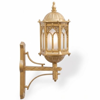 65x33 cm - E27 DUY Düz kollu yukarı yöne bakan dekoratif alüminyum döküm duvar tipi aplik Osmanlı figürlü dış mekan aydınlatma duvar apliği gold