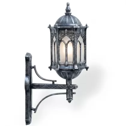 65x33 cm - E27 DUY Düz kollu yukarı yöne bakan dekoratif alüminyum döküm duvar tipi aplik Osmanlı figürlü dış mekan aydınlatma duvar apliği gümüş