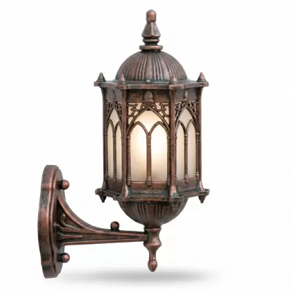 41x25  cm - E27 DUY Dik kollu yukarı yöne bakan dekoratif alüminyum döküm duvar tipi aplik Osmanlı motifli dış mekan aydınlatma duvar apliği bakır