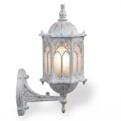 41x25  cm - E27 DUY Dik kollu yukarı yöne bakan dekoratif alüminyum döküm duvar tipi aplik Osmanlı motifli dış mekan aydınlatma duvar apliği patinalı