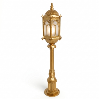 94x22 cm - E27 DUY Osmanlı model dekoratif alüminyum döküm sivri şapkalı bahçe çim aydınlatma direği gold