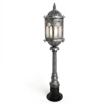94x22 cm - E27 DUY Osmanlı model dekoratif alüminyum döküm sivri şapkalı bahçe çim aydınlatma direği gümüş