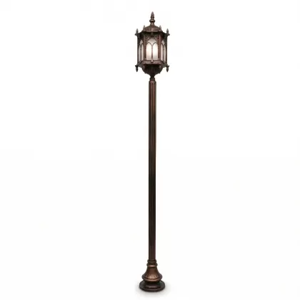 300x35 cm - E27 DUY Osmanlı motifli yukarı yöne bakan tek (1) fenerli alüminyum döküm dik dekoratif bahçe aydınlatma direği bakır