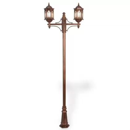 270x82 cm - E27 DUY Osmanlı motifli yukarı yöne bakan iki (2) fenerli alüminyum döküm dekoratif bahçe aydınlatma direği bakıe