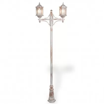 270x82 cm - E27 DUY Osmanlı motifli yukarı yöne bakan iki (2) fenerli alüminyum döküm dekoratif bahçe aydınlatma direği patina