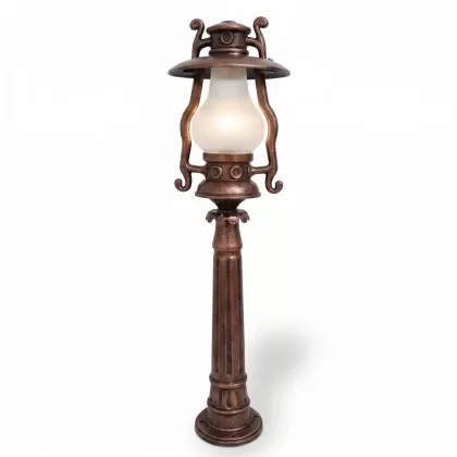 102x29 cm - E27  DUY  Fransız şamdan model dekoratif alüminyum döküm şapkalı bahçe çim aydınlatma direği bakır