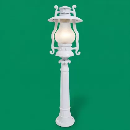 102x29 cm - E27  DUY  Fransız şamdan model dekoratif alüminyum döküm şapkalı bahçe çim aydınlatma direği beyaz