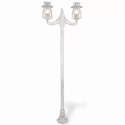 280x90 cm - E27 DUY Şamdan motifli yukarı yöne bakan iki (2) fenerli alüminyum döküm Fransız tip dekoratif bahçe aydınlatma direği spatina
