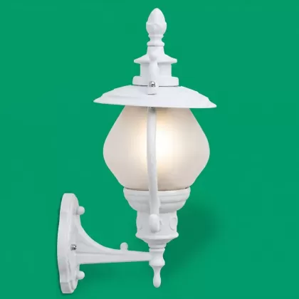50x27 cm - E27 DUY Fötr şapkalı kısa yukarı yöne bakan dekoratif alüminyum döküm duvar tipi aplik cam küre dış mekan aydınlatma duvar apliği beyaz