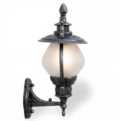 50x27 cm - E27 DUY Fötr şapkalı kısa yukarı yöne bakan dekoratif alüminyum döküm duvar tipi aplik cam küre dış mekan aydınlatma duvar apliği silver