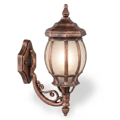 45x29 cm - E27 DUY Kristal cam küre yaprak kollu yukarı yöne bakan dekoratif alüminyum döküm duvar tipi aplik dış mekan aydınlatma duvar apliği bakır