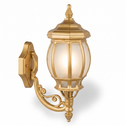 45x29 cm - E27 DUY Kristal cam küre yaprak kollu yukarı yöne bakan dekoratif alüminyum döküm duvar tipi aplik dış mekan aydınlatma duvar apliği gold