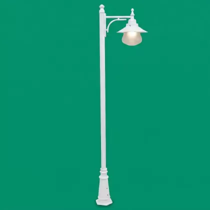 300x58 cm - E27 DUY Şapkalı küre motifli aşağı yöne bakan tek (1) fenerli alüminyum döküm dekoratif klasik bahçe aydınlatma direği beyaz
