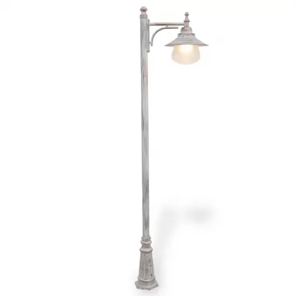 300x58 cm - E27 DUY Şapkalı küre motifli aşağı yöne bakan tek (1) fenerli alüminyum döküm dekoratif klasik bahçe aydınlatma direği patinalı