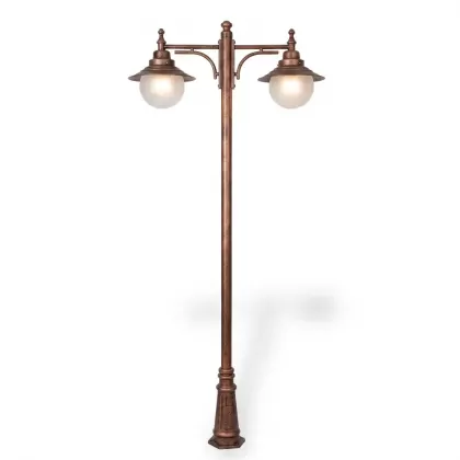 300x58 cm - E27 DUY Şapkalı küre motifli aşağ yöne bakan tek (1) fenerli alüminyum döküm dekoratif klasik bahçe aydınlatma direği bakır