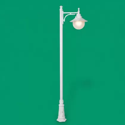 300x58 cm - E27 DUY Şapkalı küre motifli aşağ yöne bakan tek (1) fenerli alüminyum döküm dekoratif klasik bahçe aydınlatma direği beyaz