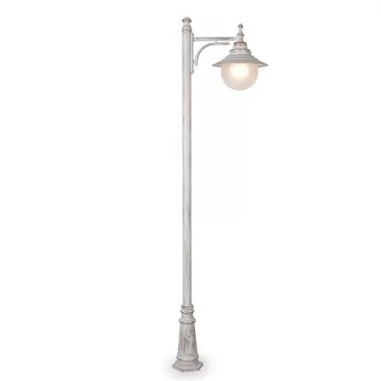 300x58 cm - E27 DUY Şapkalı küre motifli aşağ yöne bakan tek (1) fenerli alüminyum döküm dekoratif klasik bahçe aydınlatma direği patinalı