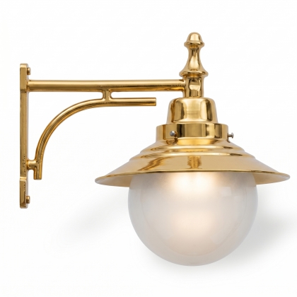 51x55 cm - E27 DUY Dik kollu aşağı yöne bakan dekoratif alüminyum döküm duvar tipi aplik şapkalı cam küre dış mekan aydınlatma duvar apliği gold
