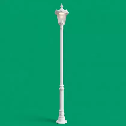 310x36 cm - E27 DUY Çar şapkası motifli yuakrı yöne bakan tek (1) fenerli alüminyum döküm dekoratif bahçe aydınlatma direği beyaz