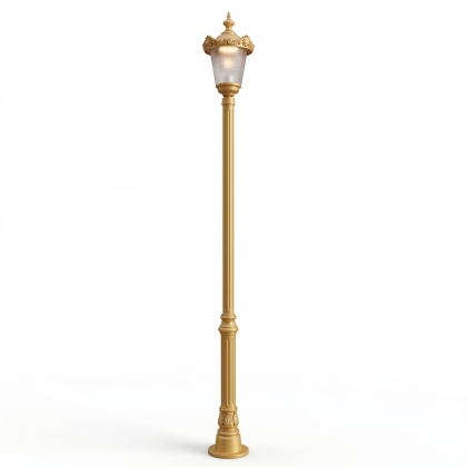 310x36 cm - E27 DUY Çar şapkası motifli yuakrı yöne bakan tek (1) fenerli alüminyum döküm dekoratif bahçe aydınlatma direği gold
