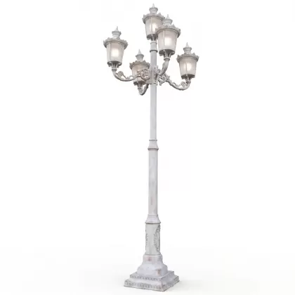 600xx180 cm - E27 DUY Gotik motifli yukarı yöne bakan beş (5) fenerli rus tipi büyük alüminyum döküm dekoratif bahçe aydınlatma direği patinalı