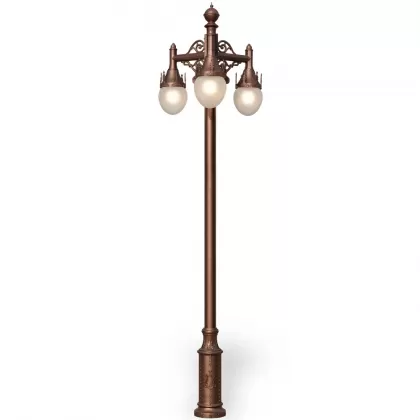 450x110 cm - E27 DUY Ferforje balkan motifli aşağı yöne bakan üç (3) fenerli cam küre alüminyum döküm dekoratif bahçe aydınlatma direği bakır