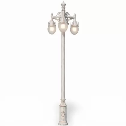 450x110 cm - E27 DUY Ferforje balkan motifli aşağı yöne bakan üç (3) fenerli cam küre alüminyum döküm dekoratif bahçe aydınlatma direği patina
