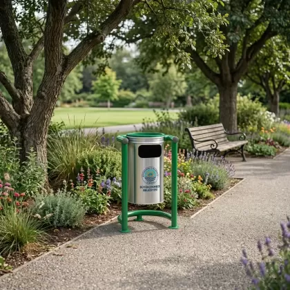 Yeşil krım 3 ayaklı park bahçe tipi dış mekan çöp kovası mekanda
