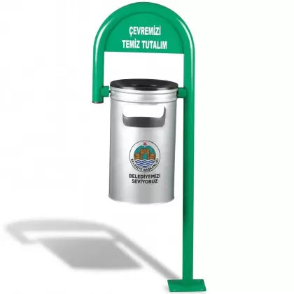 Yeşil tek ayaklı park bahçe tipi dış mekan çöp kovası