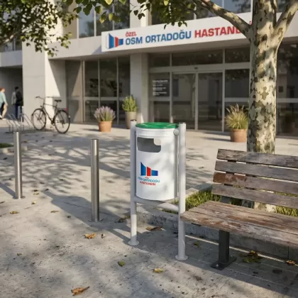 Park tipi 2 ayaklı park bahçe tipi dış mekan çöp kovası sokakta