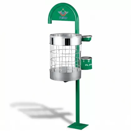 Tek yeşil  ayaklı park bahçe tipi dış mekan çöp kovası