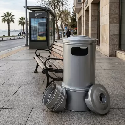 Kendinden kovalı çöp kovası sokakta