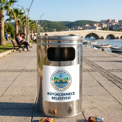 Krom sigara hazneli silindir çöp kovası 2
