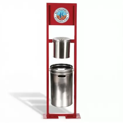 Reklam panolu krom silindir çöp kovası