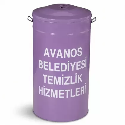 Mor metal silindir logolu çöp kovası
