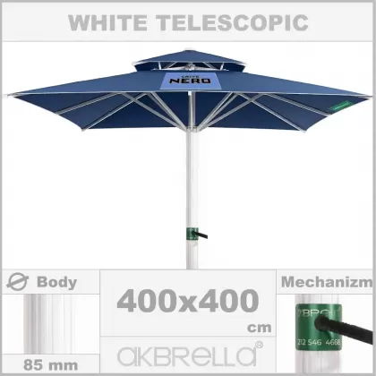 4x4 metre 85mm kare ultra teleskopik alüminyum gövdeli büyük bahçe, havuz şemsiyesi saçaksız