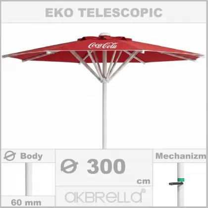 300 Çap 60mm yuvarlak eko teleskopik alüminyum gövdeli büyük bahçe şemsiyesi, cafe şemsiyesi logolu