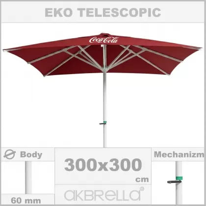 3x3 metre 60mm kare eko teleskopik alüminyum gövdeli büyük bahçe şemsiyesi, cafe şemsiyesi logolu