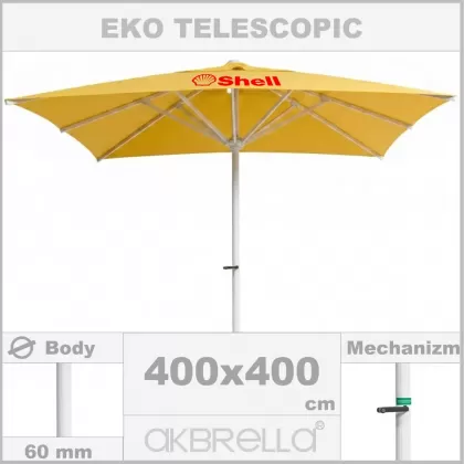 4x4 metre 60mm kare eko teleskopik alüminyum gövdeli büyük bahçe şemsiyesi, cafe şemsiyesi logolu