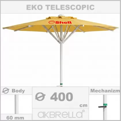 400 Çap 60mm yuvarlak eko teleskopik alüminyum gövdeli büyük bahçe şemsiyesi, cafe şemsiyesi logolu