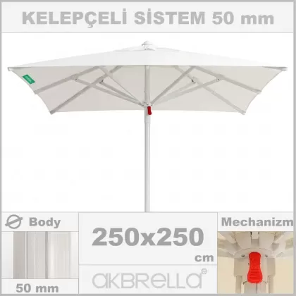2.5x2.5 Metre 50mm Maxi Sunminyum mandallı sistem rüzgara dayanıklı balkon havuz şemsiyesi saçaksız
