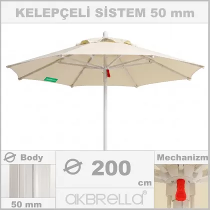 200 Çap 50mm Maxi Sunminyum mandallı sistem rüzgara dayanıklı balkon havuz şemsiyesi saçaksız